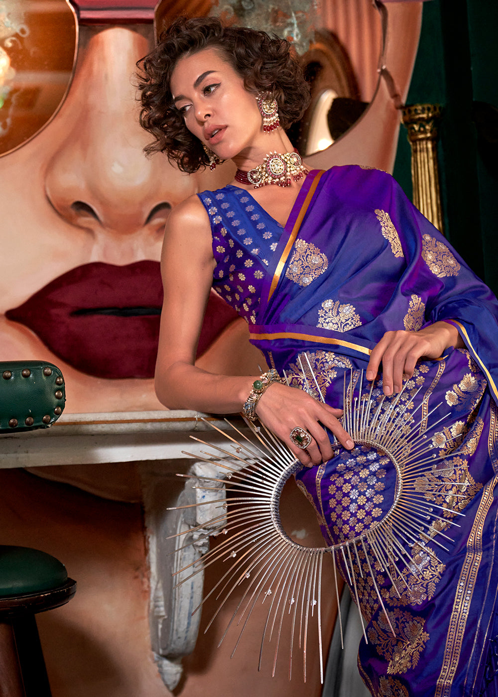 Purple Zari Satin Silk Saree