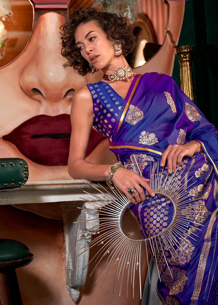 Purple Zari Satin Silk Saree