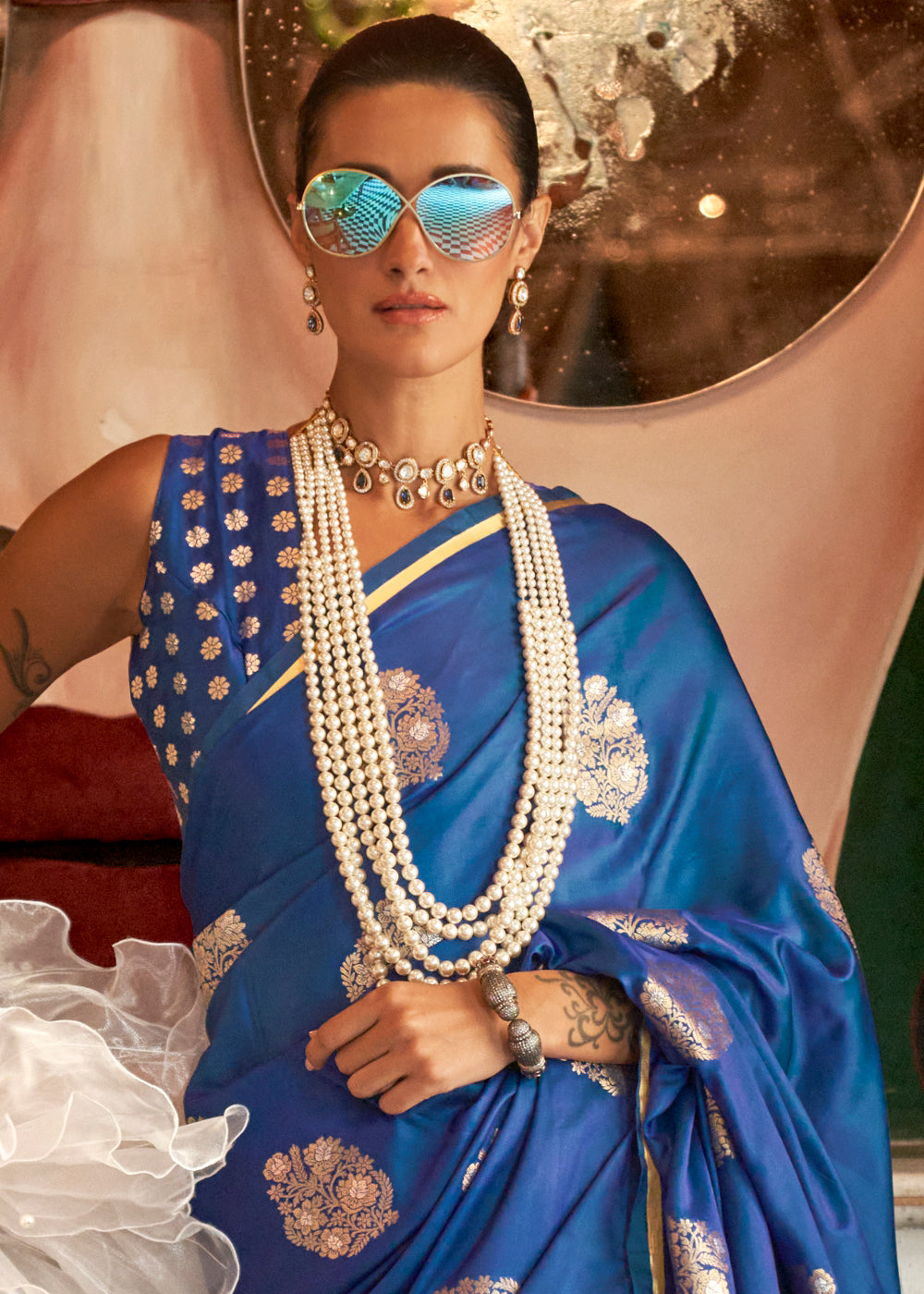 Cobalt Blue Zari Satin Silk Saree
