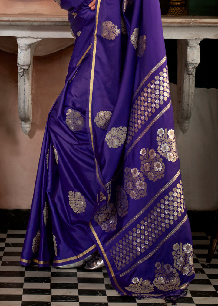 Indigo Purple Zari Satin Silk Saree