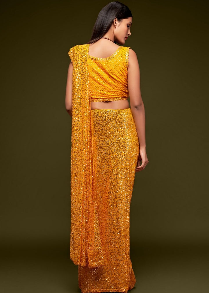 Golden Yellow Designer Georgette Saree