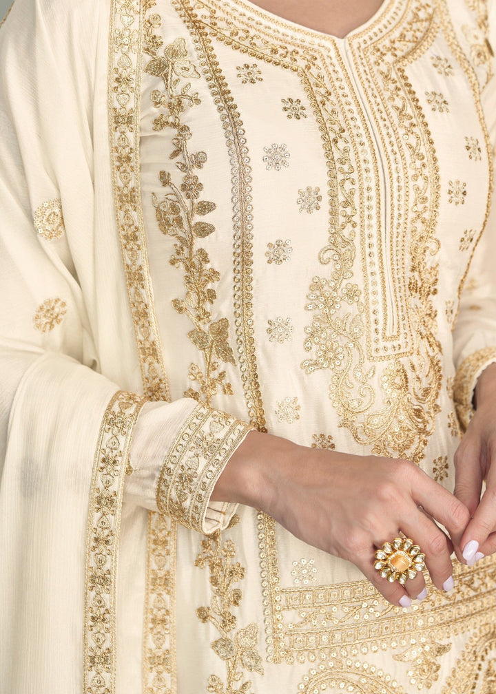 Off White Premium Chinon Silk Salwar Suit : Top Pick