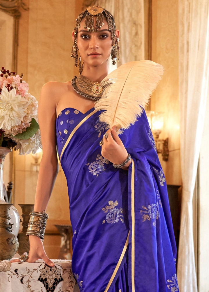 Blue Satin Silk Saree