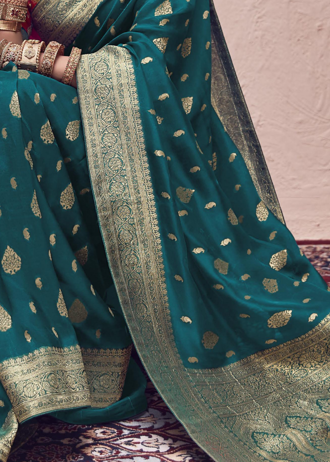Prussian Blue Zari Woven Dola Silk Saree With Zari Woven Blouse
