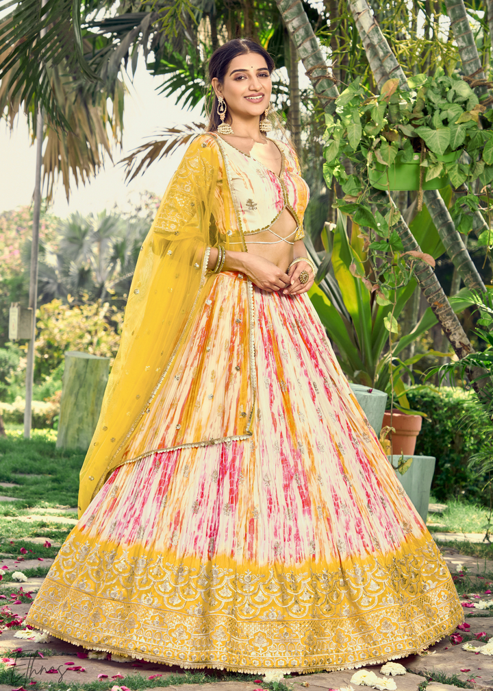 Buttercup Yellow Chinon Silk Lehenga Choli