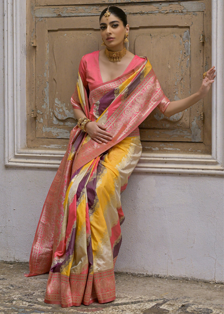 Yellow Leriya Zari Woven Saree With Contrast Pallu