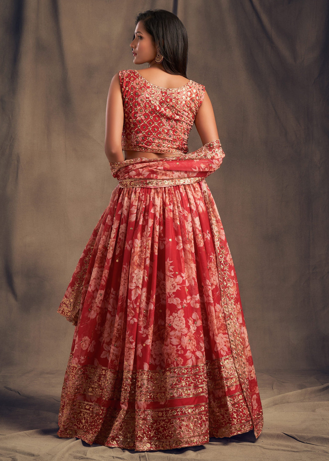 Red Organza Lehenga with Dupatta