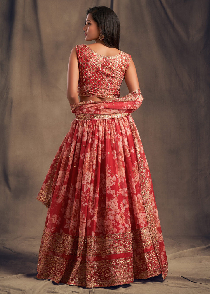 Red Organza Lehenga with Dupatta