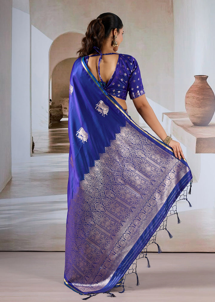 Blue Satin Silk Saree