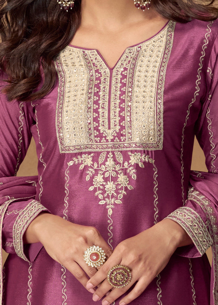 Purple Premium Chinnon Silk Salwar Suit