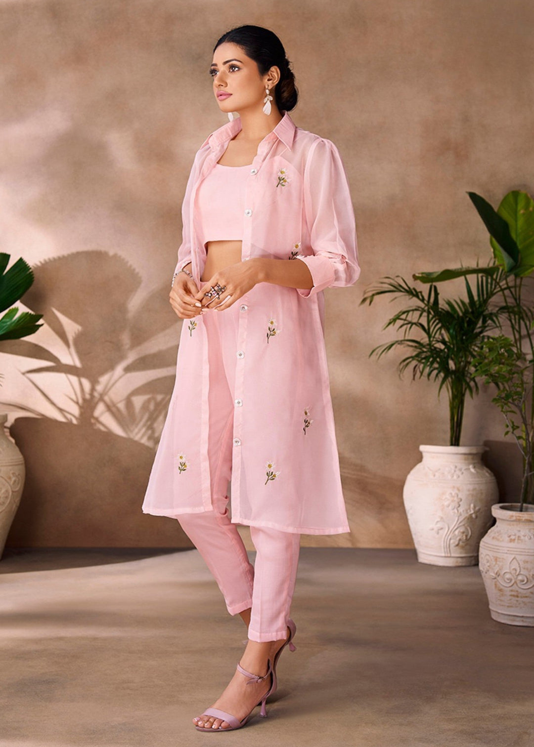 Peach Organza Handwork Co-ord Set