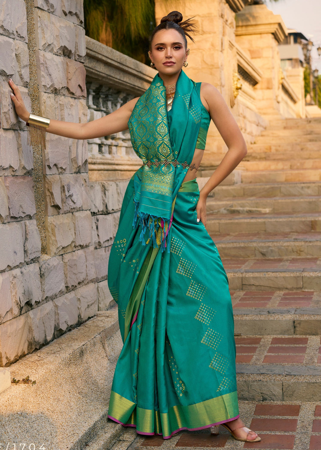 Light Green Satin Silk Saree