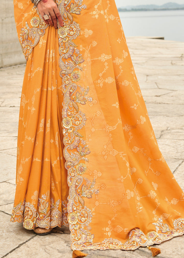 Orange Viscose Tissue Silk Saree