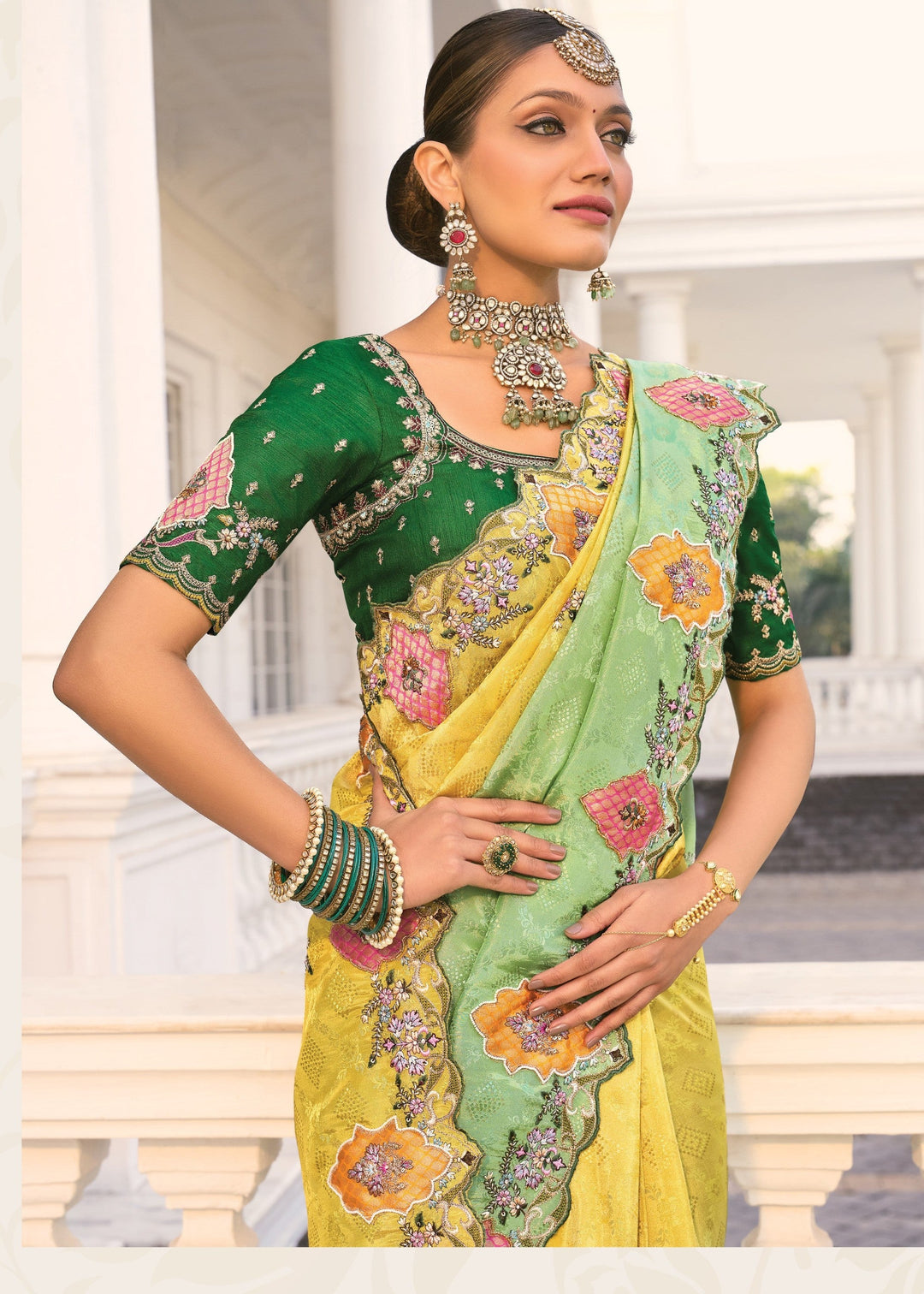 Lemon Green Crepe Silk Saree
