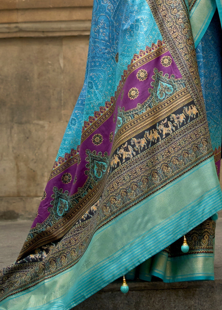 Light Blue Poly Viscose Silk Saree