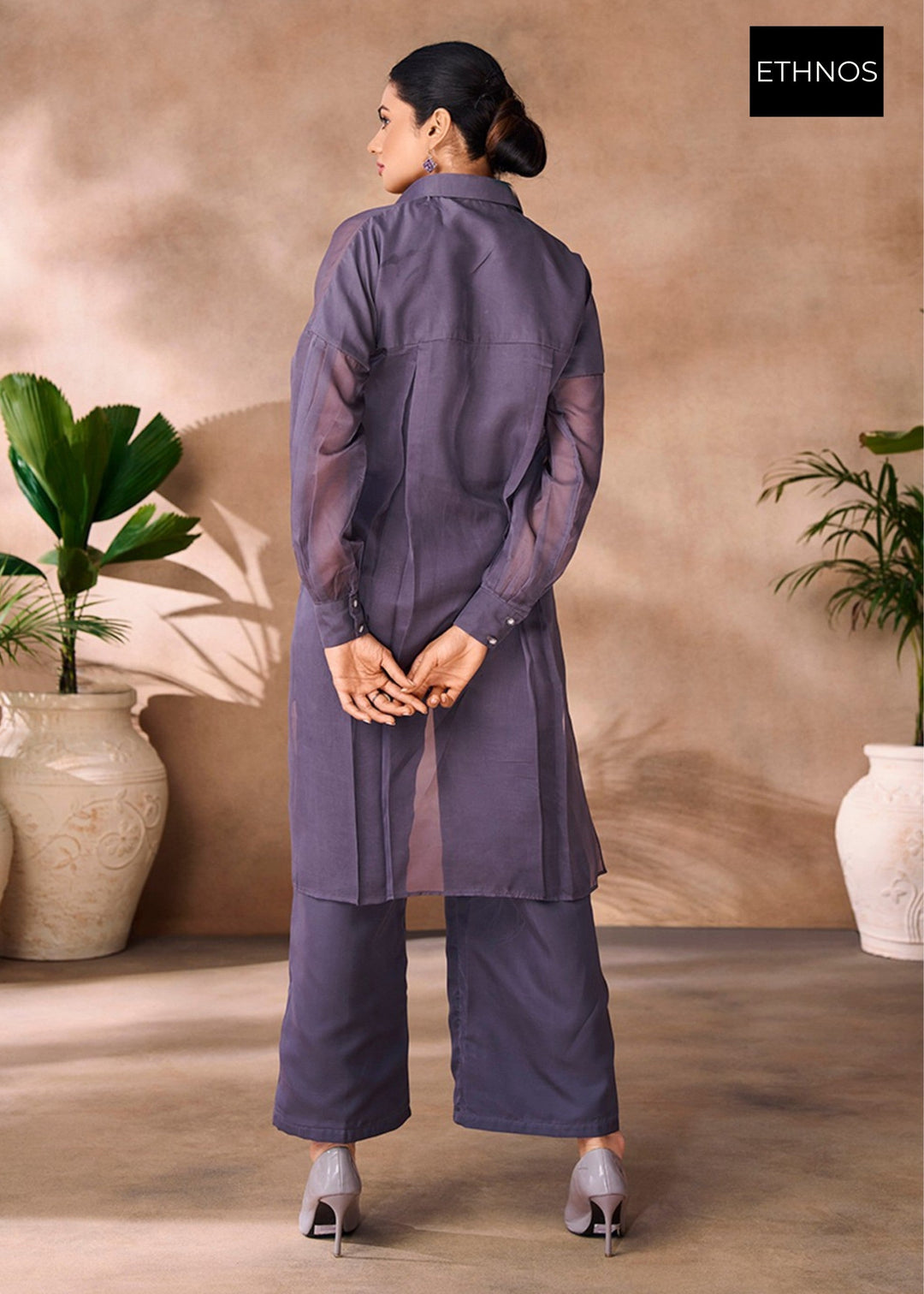 Dark Grey Organza Handwork Co-ord Set