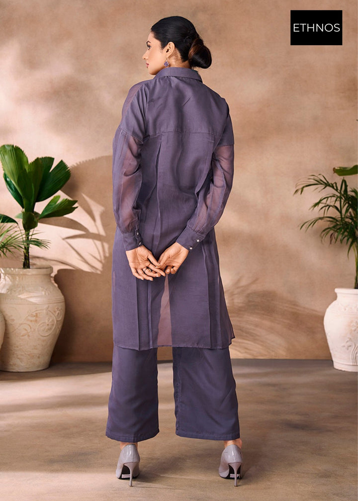 Dark Grey Organza Handwork Co-ord Set