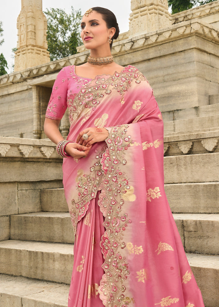 Blush Pink Viscose Tissue Silk Saree
