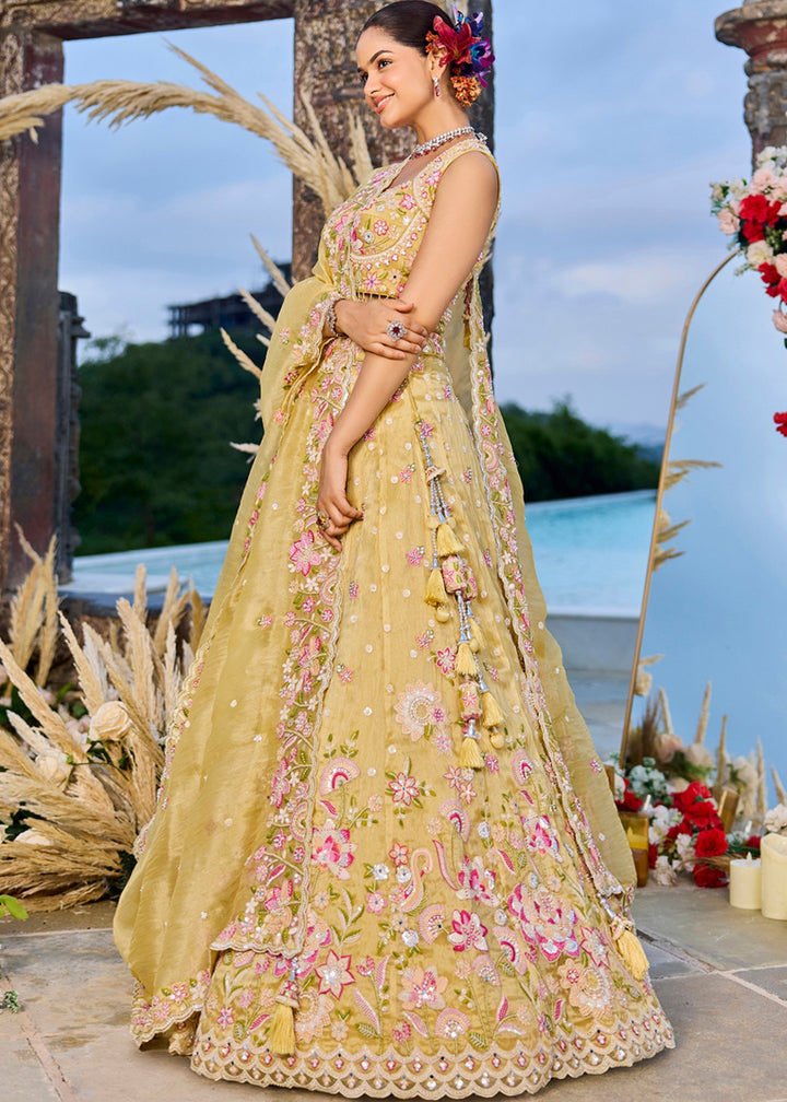 Yellow Organza Lehenga Choli with Beads & Sequince Embroidered