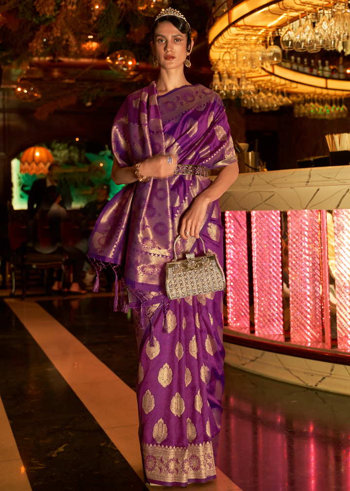 Lollipop Purple Handloom Woven Banarasi Silk Saree