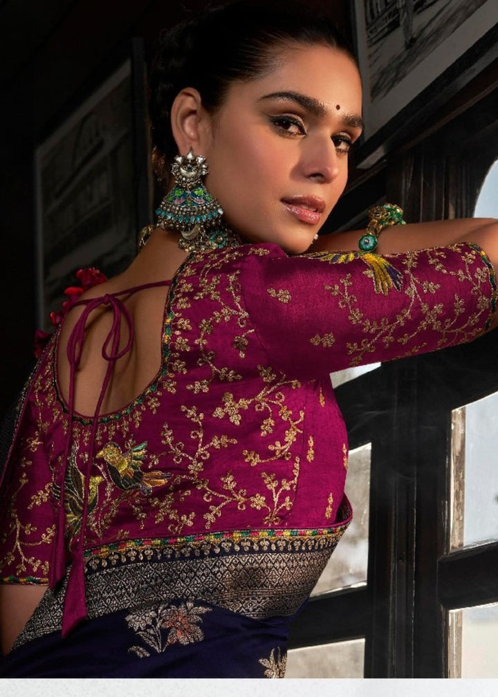 Navy Blue Dola Viscose Silk Saree