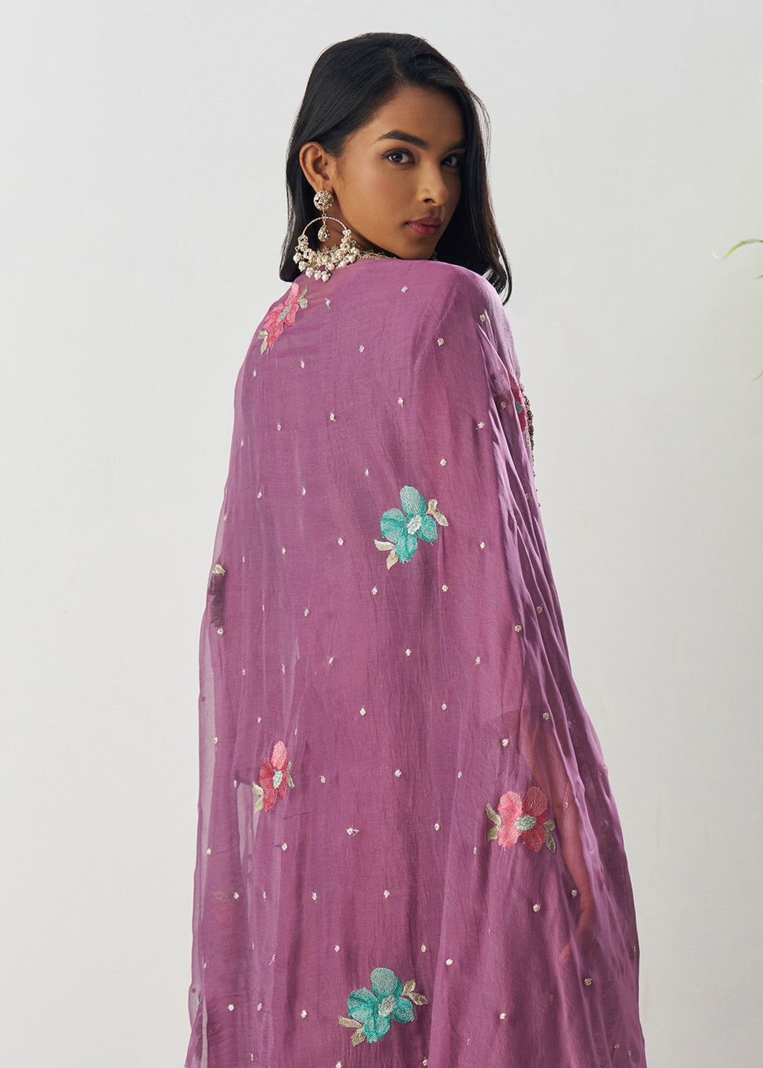Purple Silk Pant Suit With Chiffon Dupatta