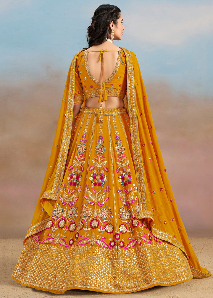Yellow Georgette Lehenga With Dupatta