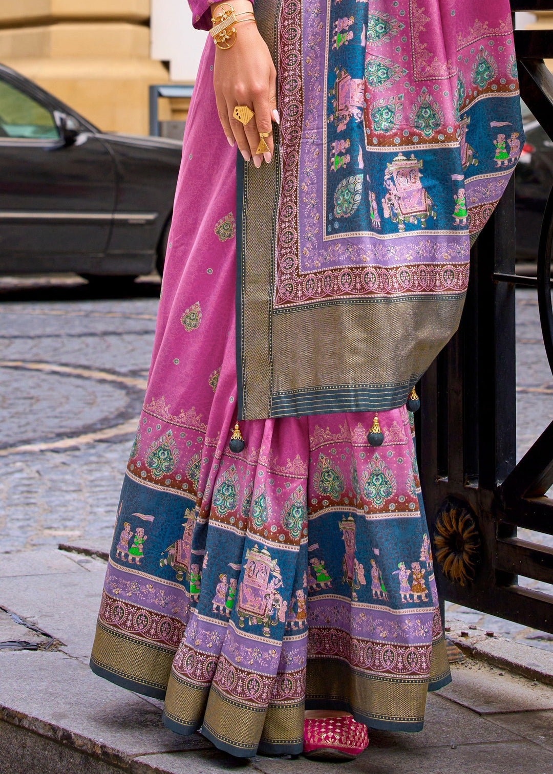 Shocking Pink Poly Viscose Silk Saree