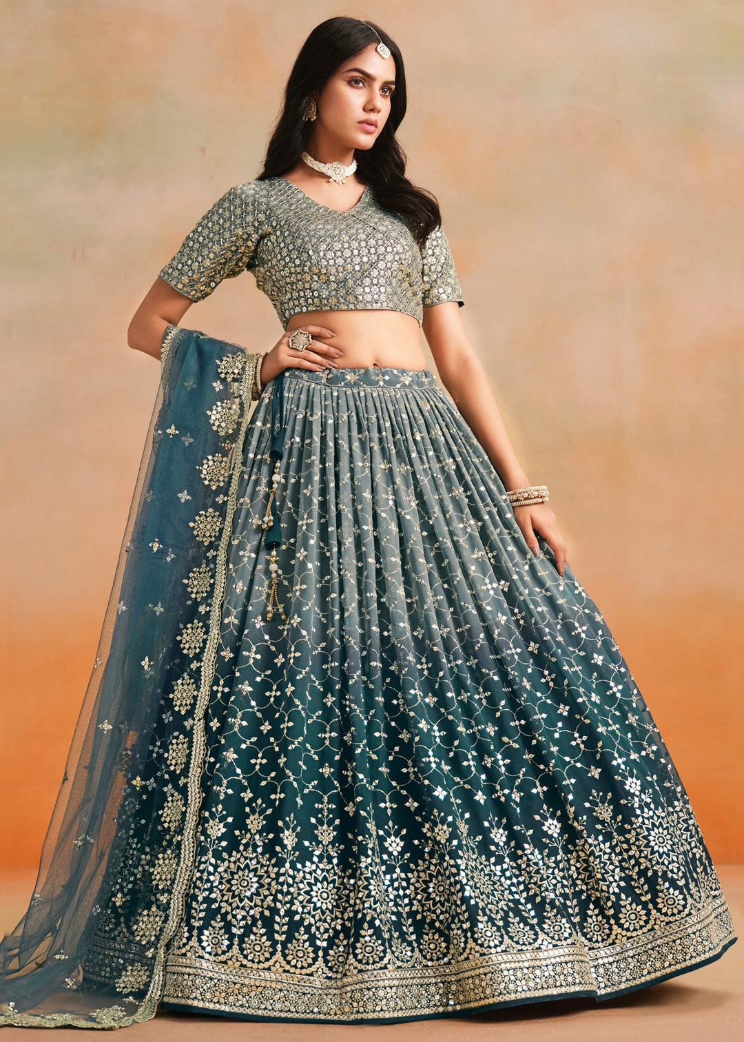 Dove Blue Georgette Lehenga Choli