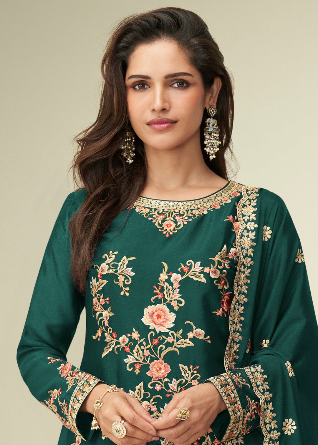 Hunter Green Chinon SIlk Palazzo Suit