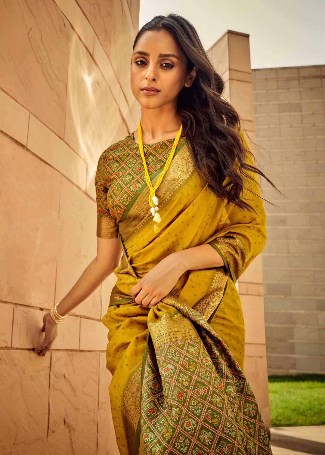 Mustard Handloom Weaving Silk Saree