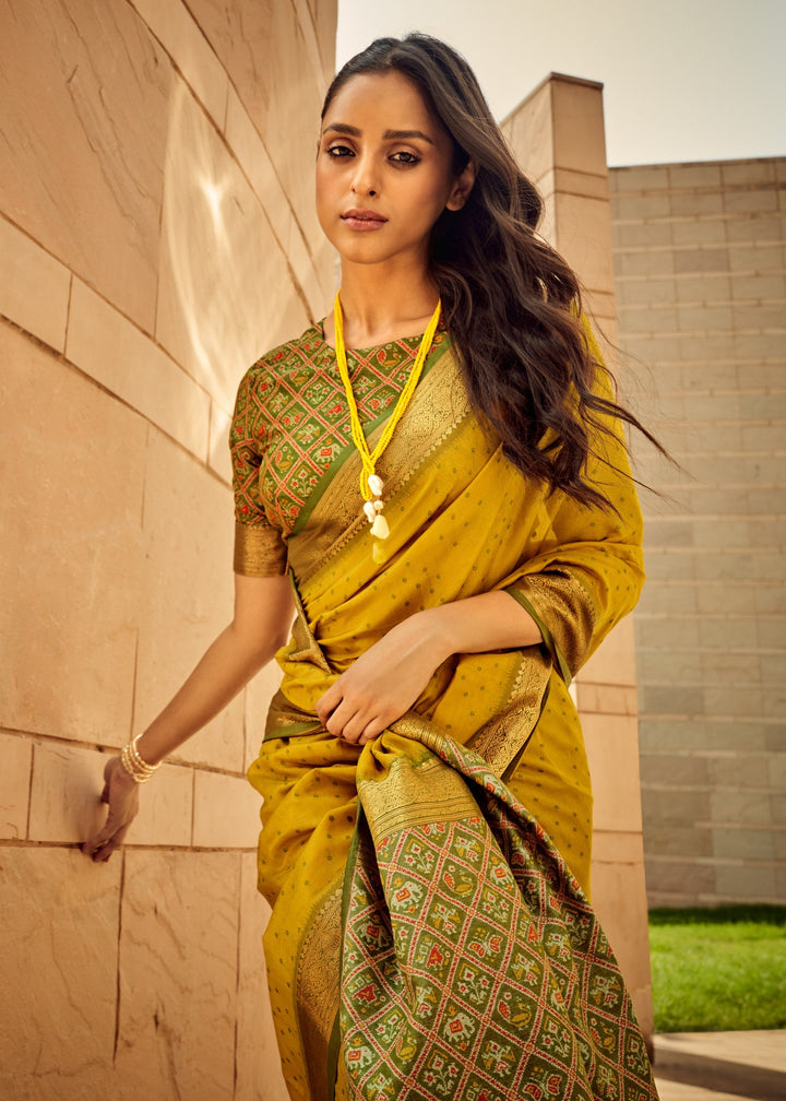 Mustard Handloom Weaving Silk Saree