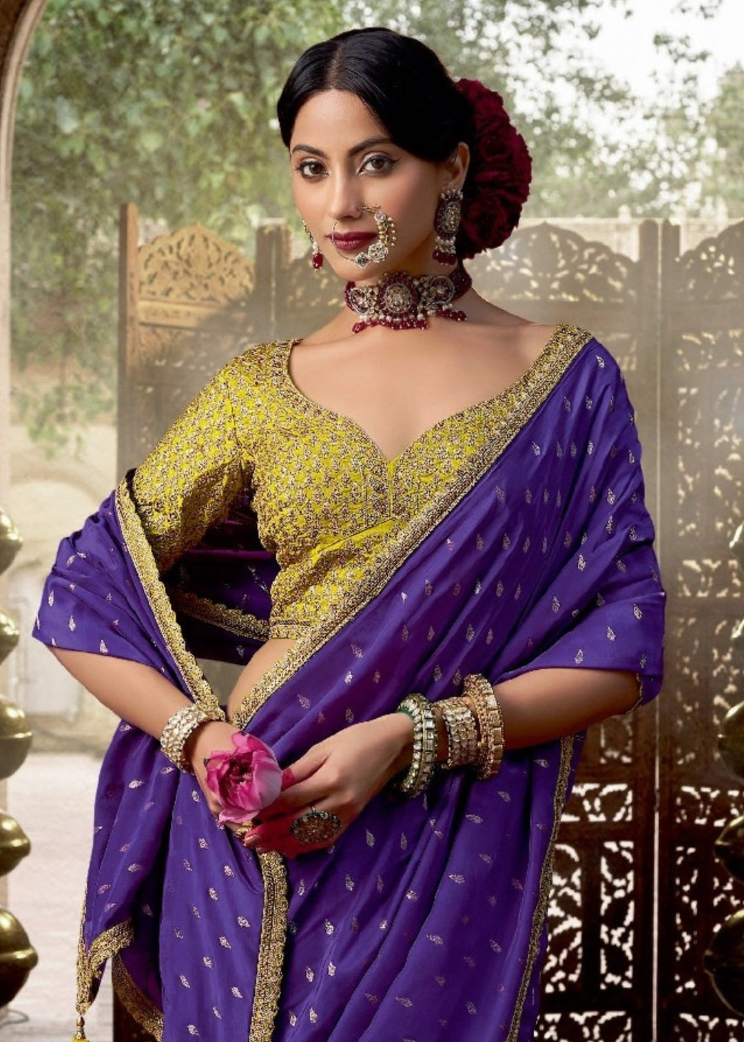 Purple Viscose Crepe Silk Saree