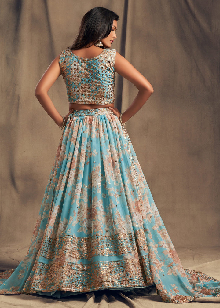 Sky Blue Organza Lehenga with Dupatta