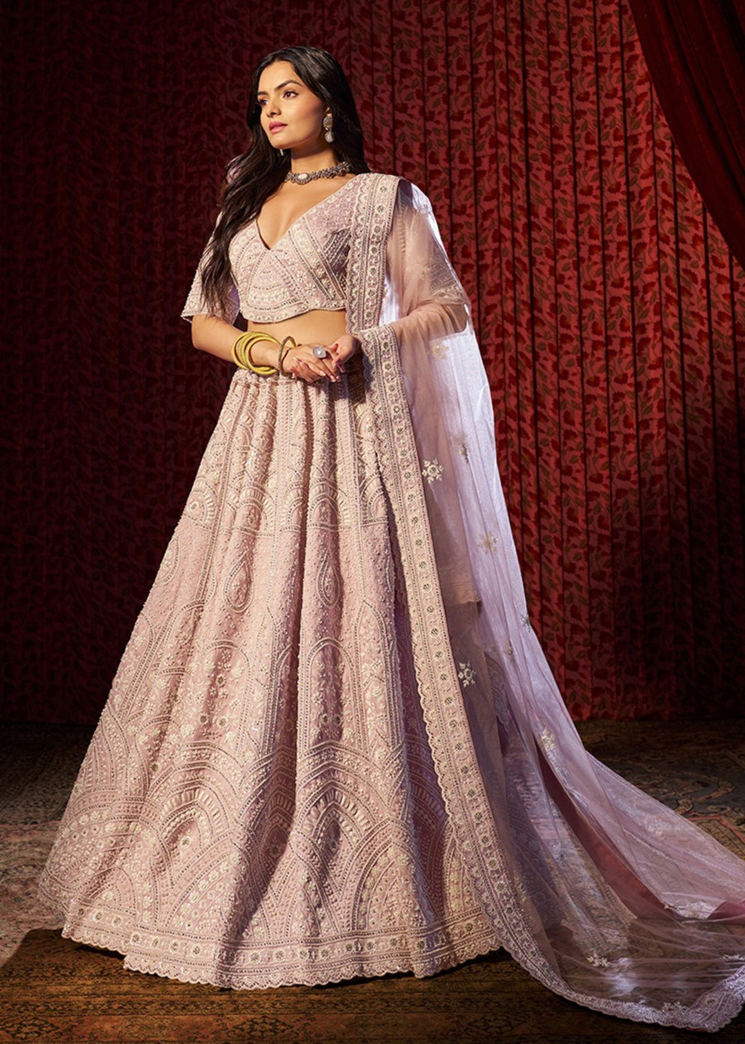 Lilac Thread Work Silk Lehenga