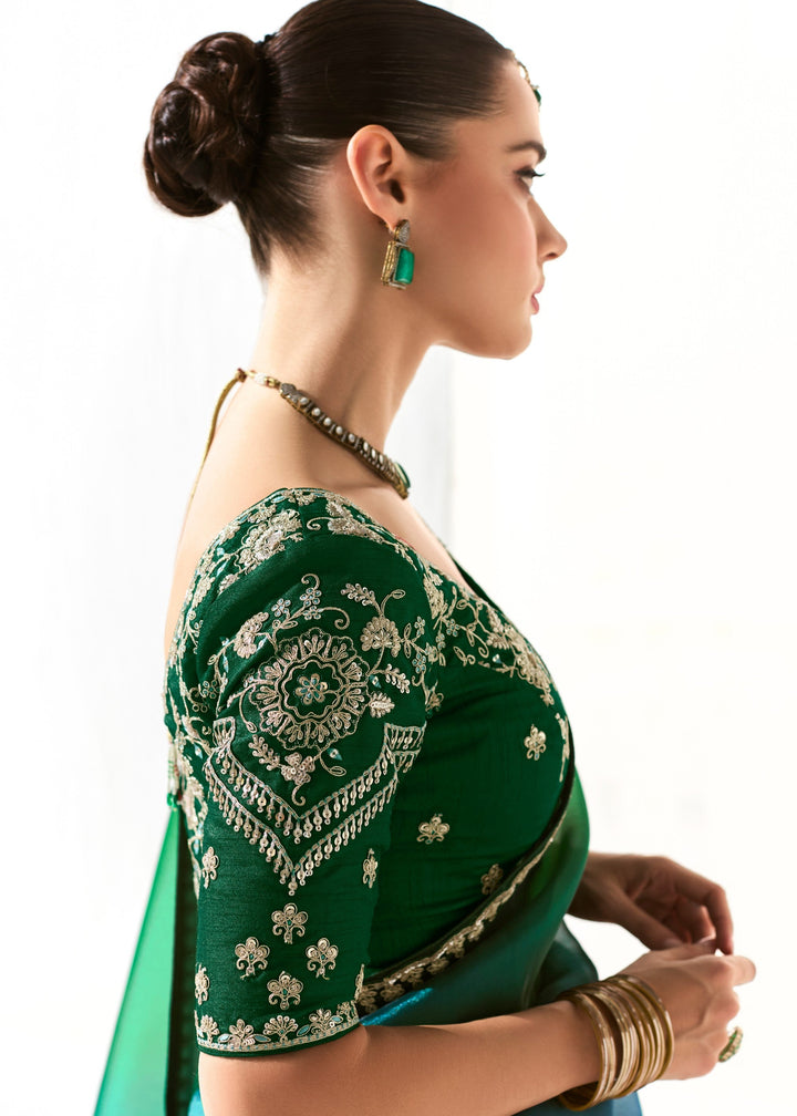Pine Green Organza Tissue Silk Saree