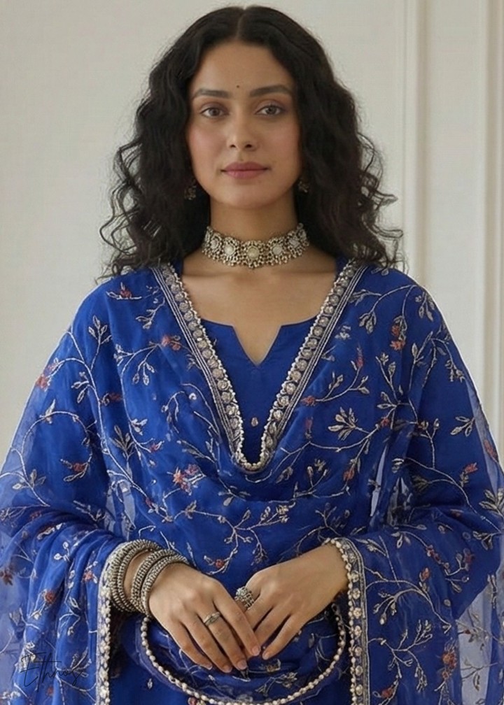 Royal Blue Organza Salwar Suit