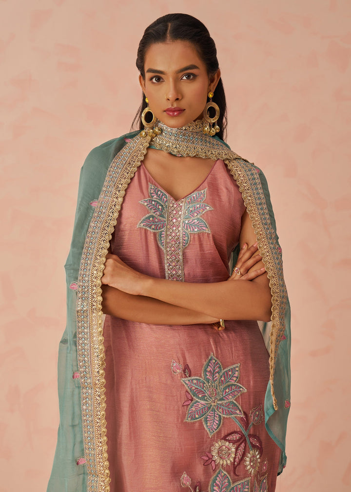 Vermillion Orange Embroidered Silk Salwar Suit