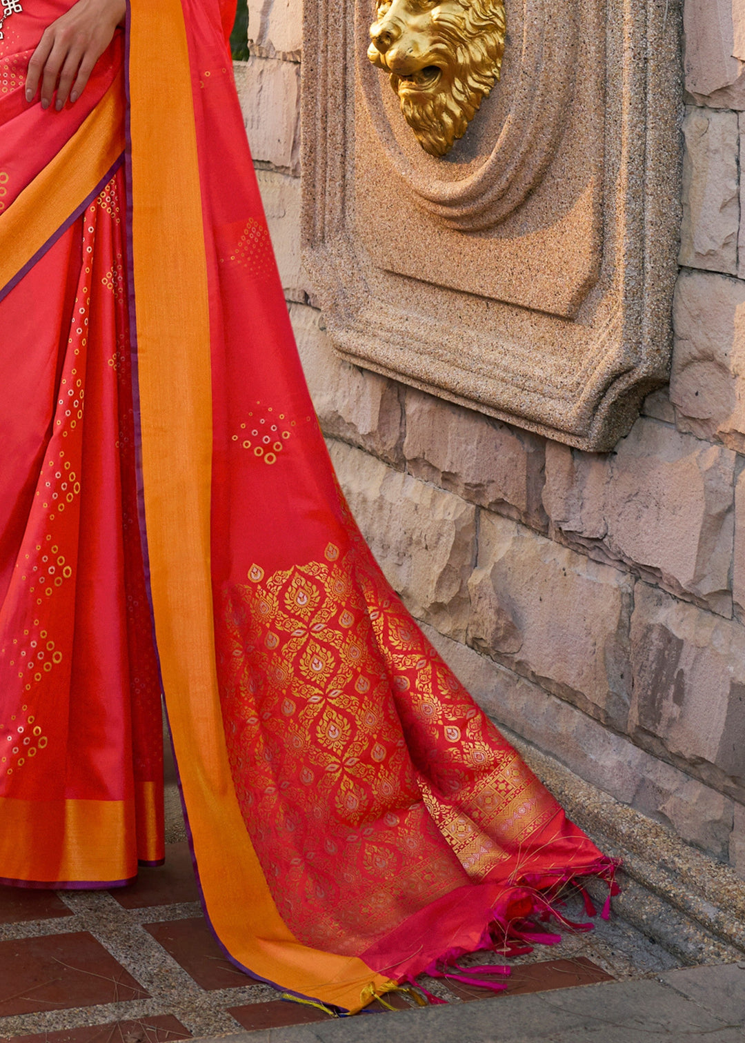 Orange Satin Silk Saree