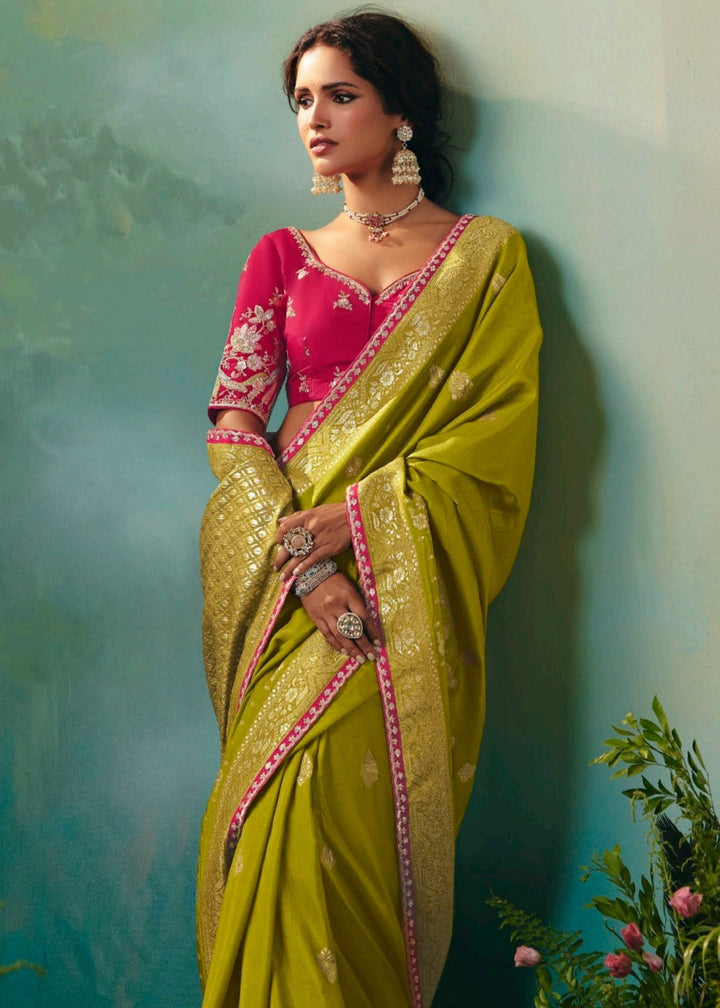Olive Green Viscose Dola Silk Saree