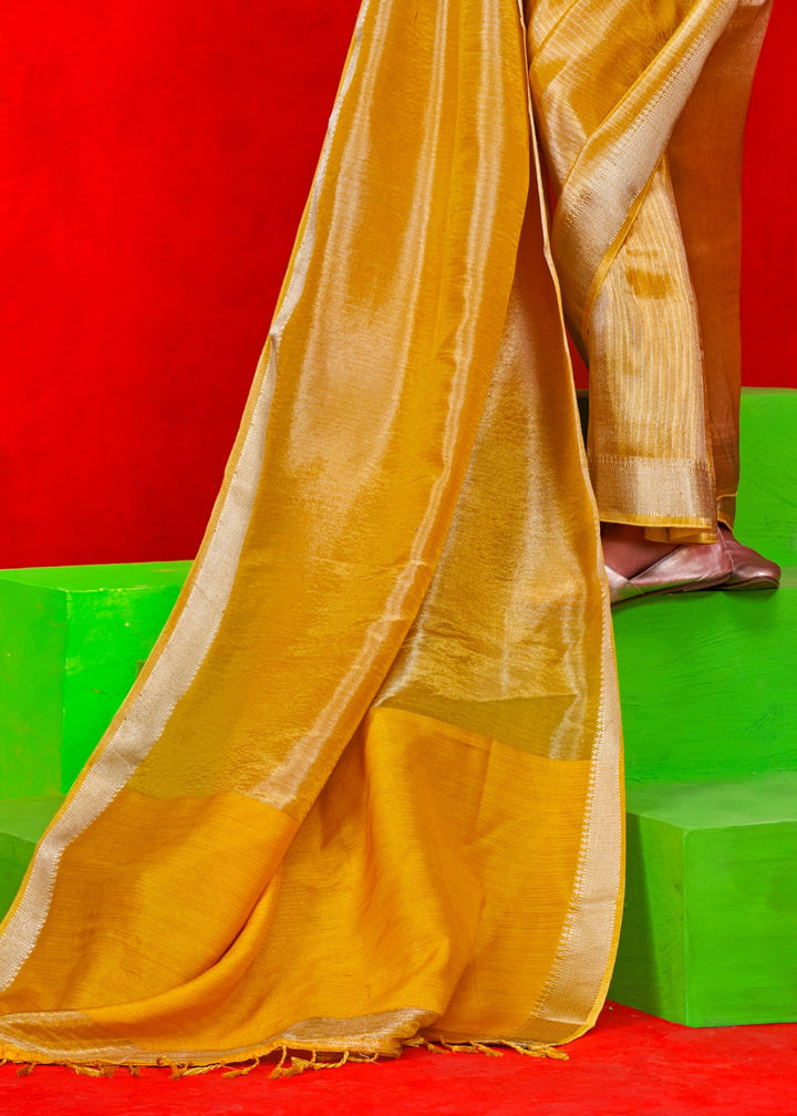 Mustard Yellow Viscose Tissue Silk Saree
