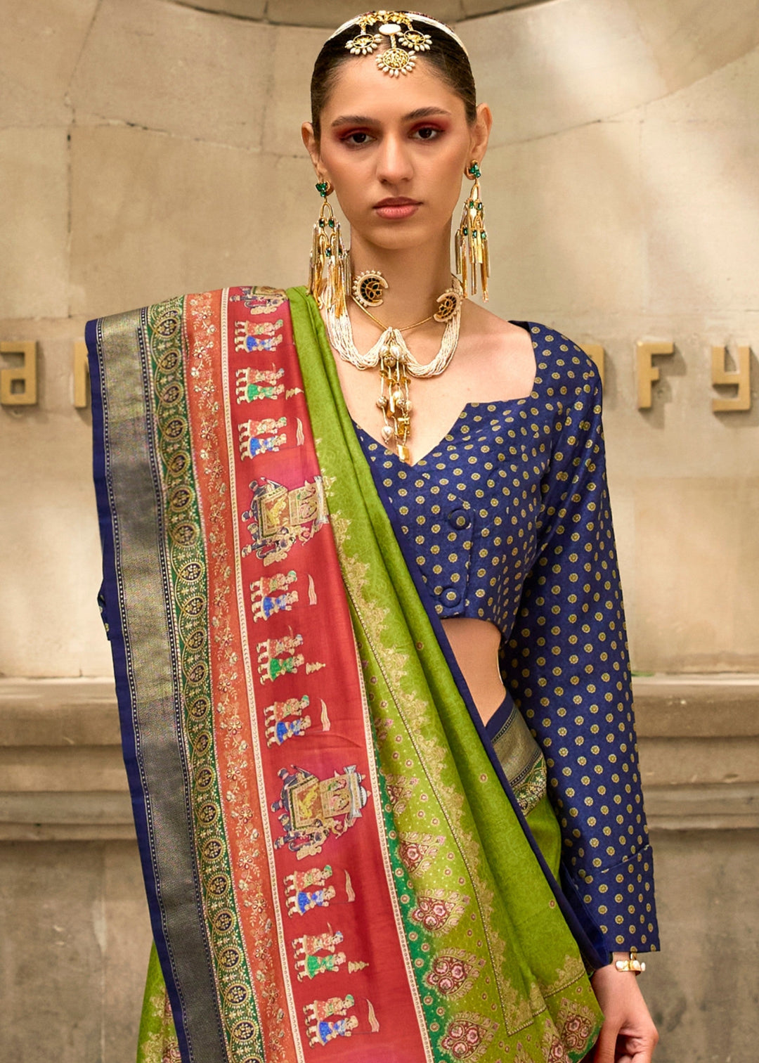Chartreuse Green Poly Viscose Silk Saree