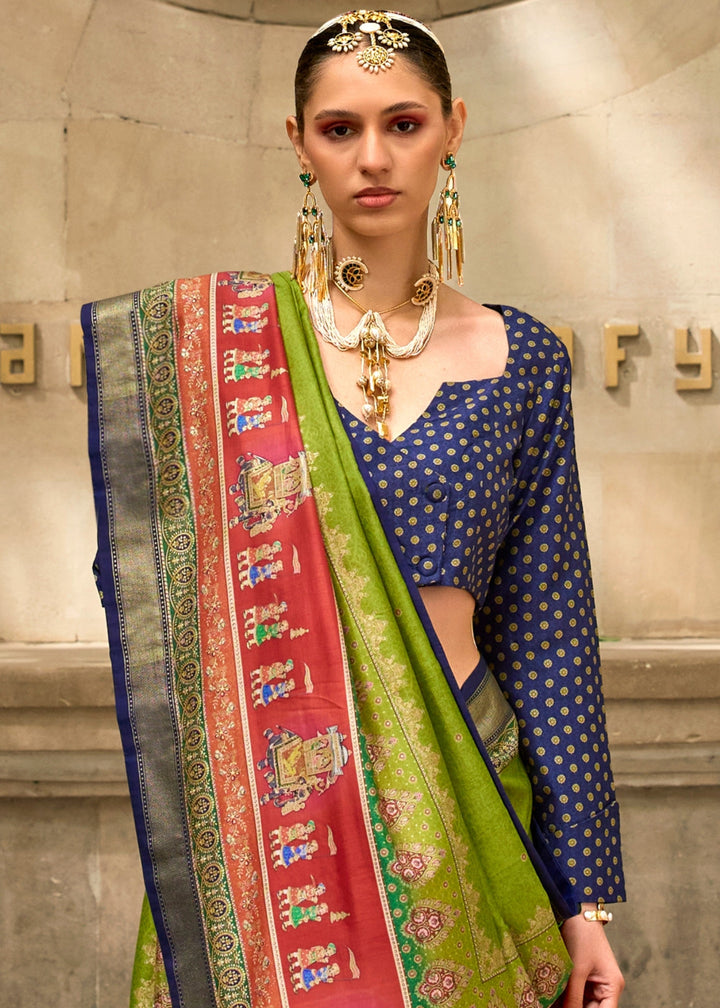 Chartreuse Green Poly Viscose Silk Saree