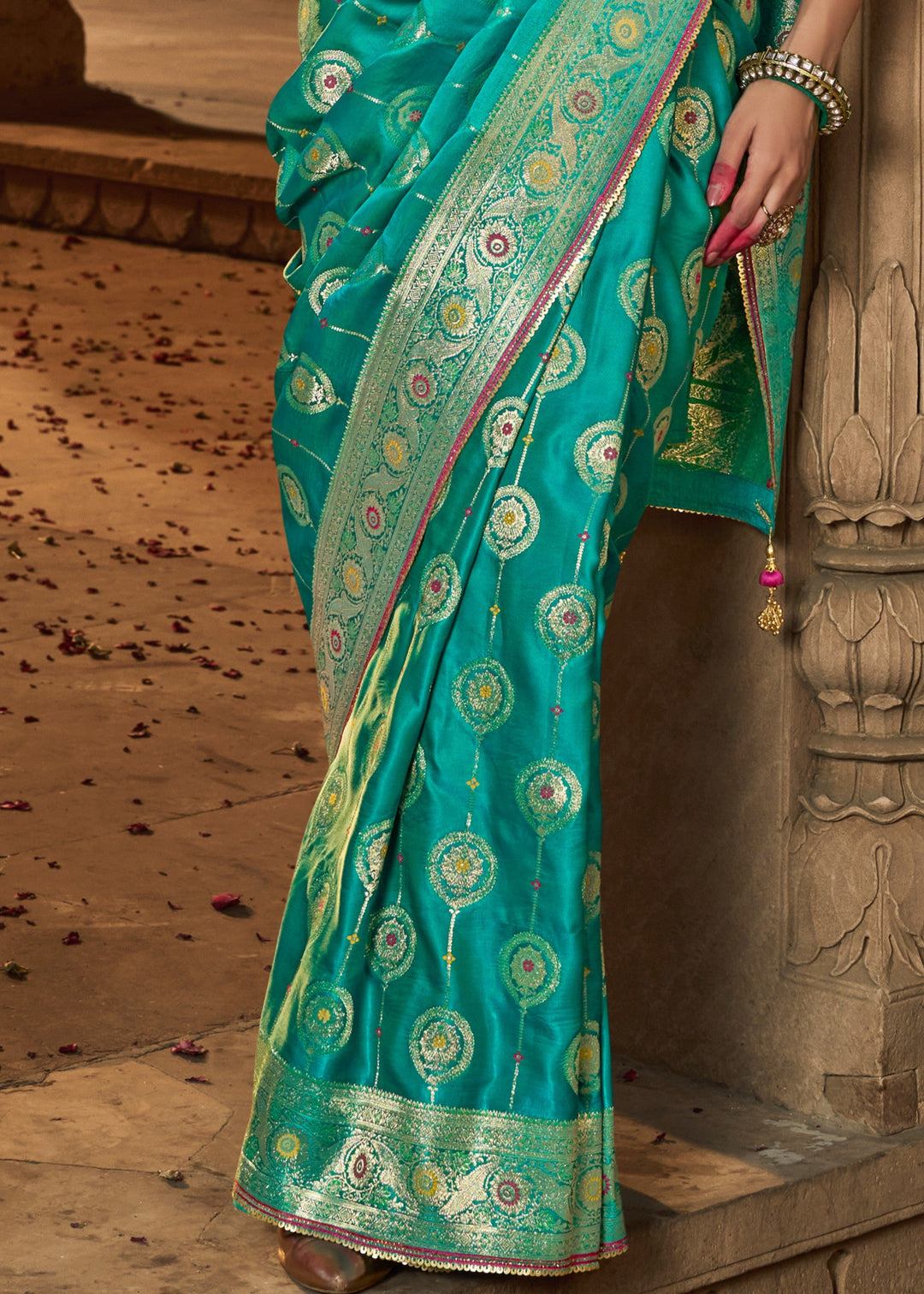 Persian Green Satin Silk Saree