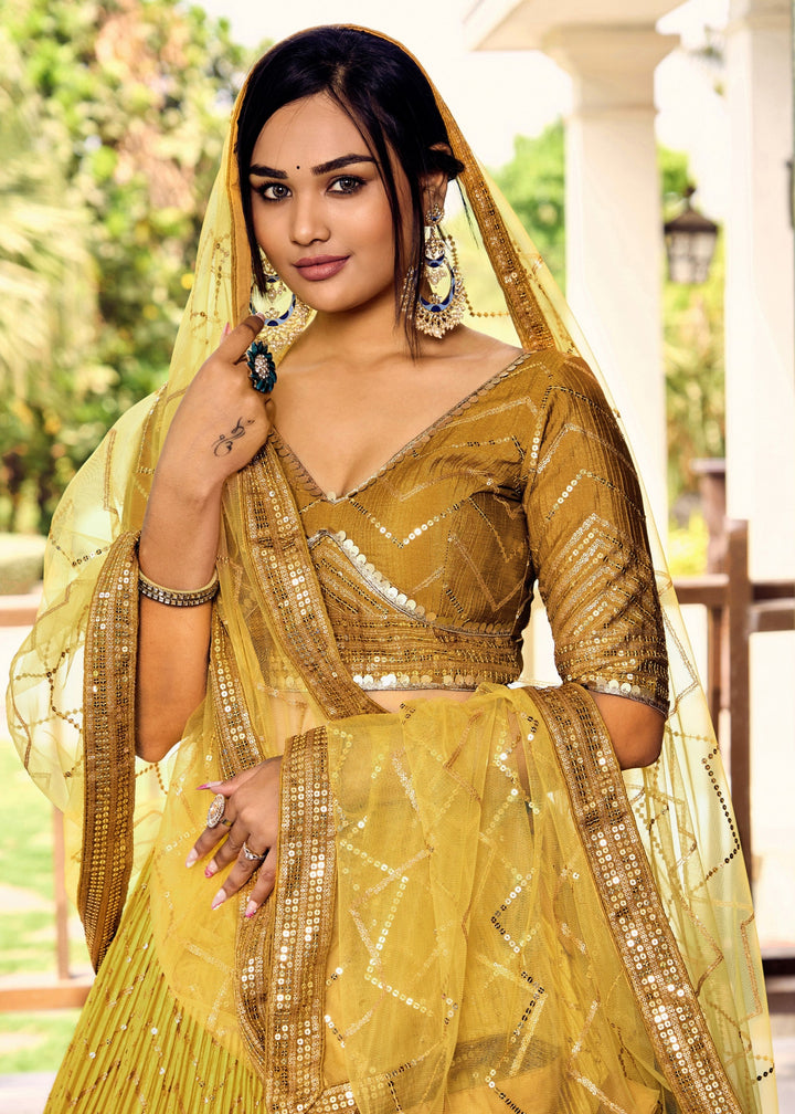 Butterscotch Yellow Chinon Silk Lehenga With Sequence and Thread Embroidery Work