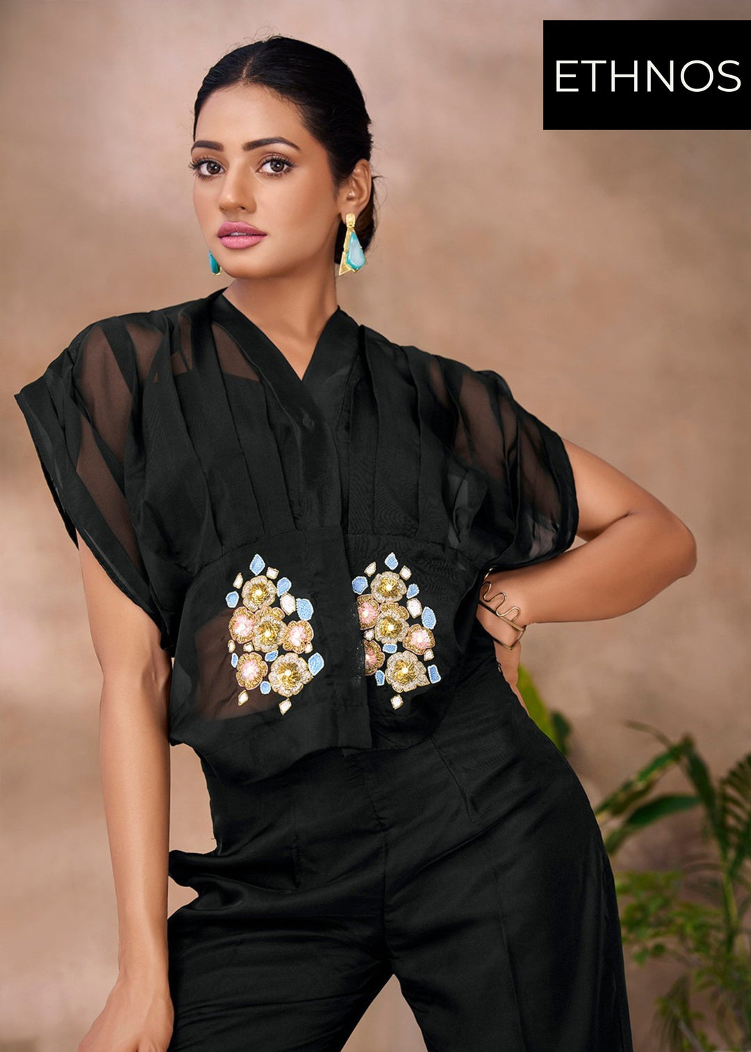 Black Handwork Organza Co-ord Set
