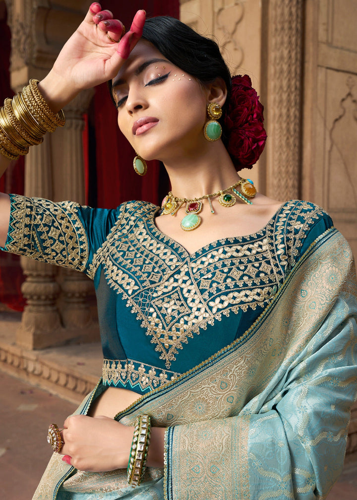 Sky Blue Satin Silk Saree