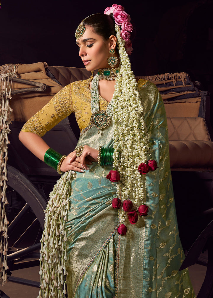 Frost Blue Viscose Tissue Silk Saree