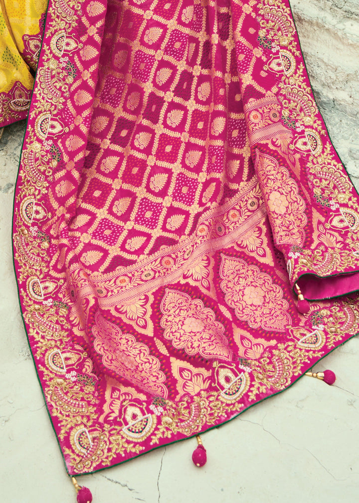 Soft Pink & Yellow Georgette Bandhej Saree