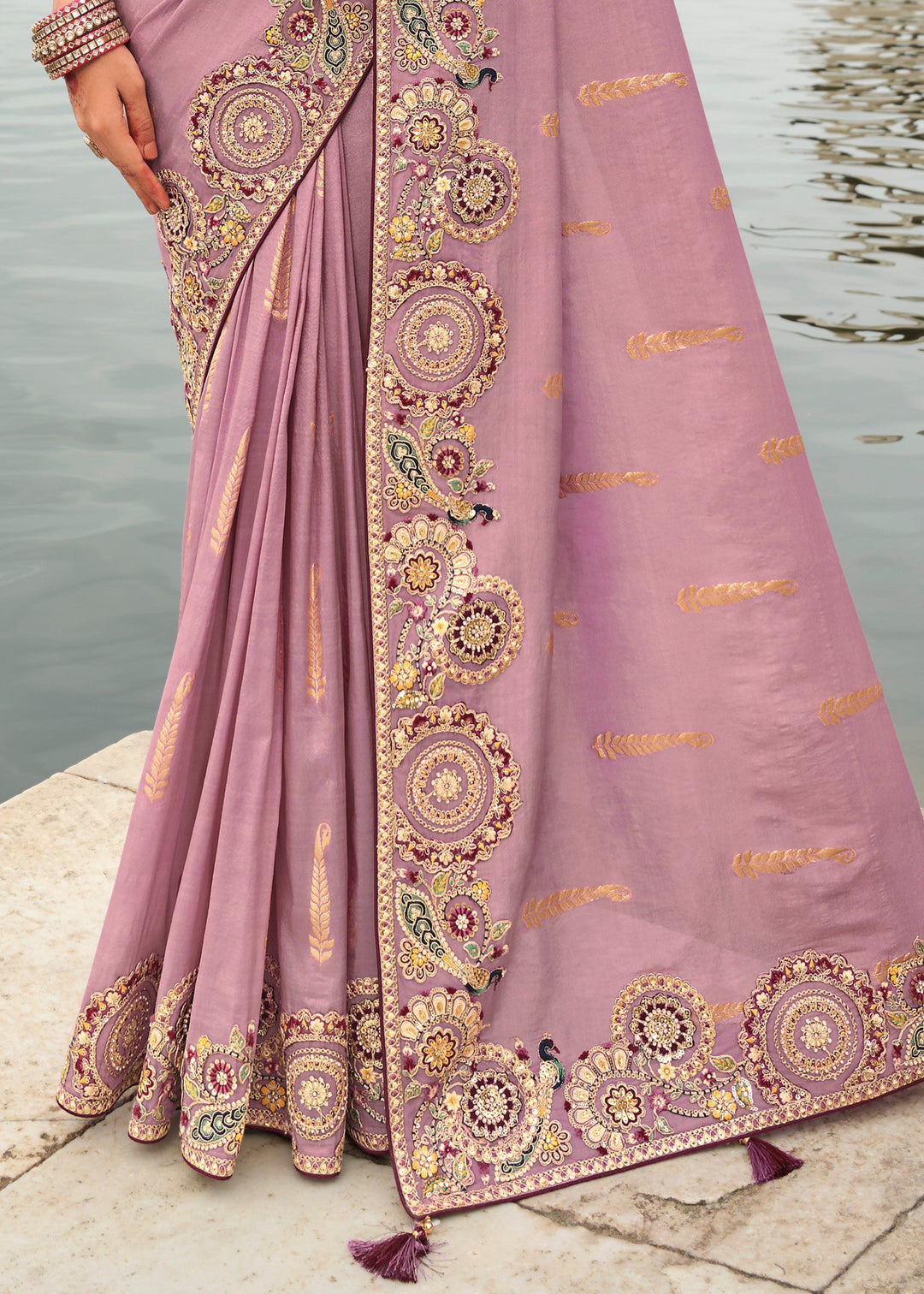 Lilac Purple Viscose Tissue Silk Saree